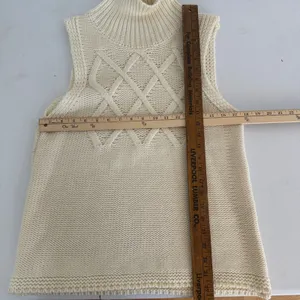 Cream Cable Knit Turtleneck Sleeveless Sweater Vest Women's Small Cozy‎ Casual thumbnail 7