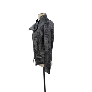 Clara Sunwoo Metallic Liquid Leather Textured Biker Jacket Gunmetal Small thumbnail 7