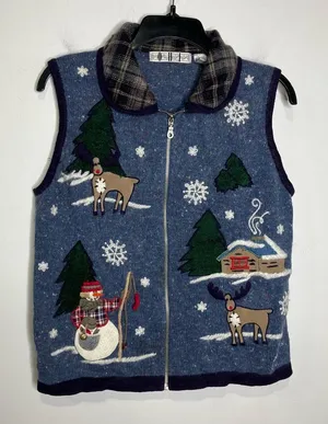 OHI vintage ugly Christmas sweater vest‎ winter rabbit hair women’s size medium thumbnail 1