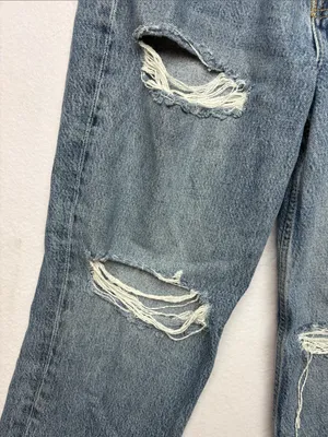 We the Free size 27 Relaxed Fit Distressed Denim Jeans blue straight leg crop thumbnail 3