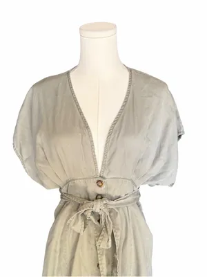 Quince - Tencel Lyocell Button Front Tie Waist Dress Sage Green Sz S thumbnail 3