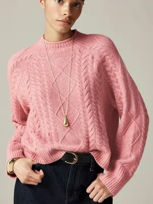 J. Crew Cable-knit Rollneck‎ Sweater in Supersoft Yarn Size Small Dusty Pink thumbnail 1