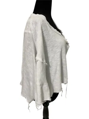 Free People We The Free Distressed Crop Knit Top White M Raw Edge OB2187895 thumbnail 13