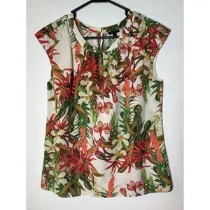 Women's Talbots vibrant,‎ sleeveless shirt tropical botanical M thumbnail 2