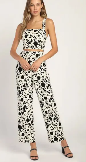 Lulus NWT Endless Sweet Cream Floral Print Set thumbnail 1