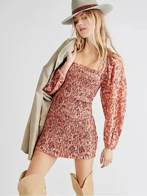 NWT Free People Smock It to Me Mini Dress Apricot Combo Pink Floral Size Small thumbnail 1