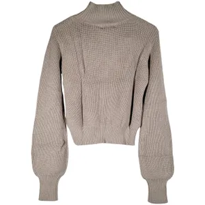 Billie The‎ Label Amelia Sweater Ribbed Mock Neck Balloon Sleeve Pumice Medium thumbnail 2