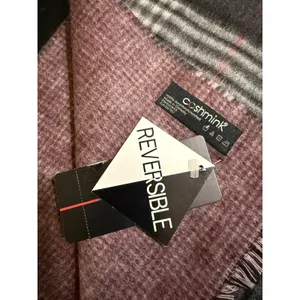 Cashmink by V. Fraas Reversible Plaid Scarf Grey Mauve Red Made in Germany NWT thumbnail 2