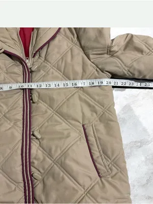 Quilted Beige Women's Jacket with Contrast Trim Tan Size M thumbnail 2