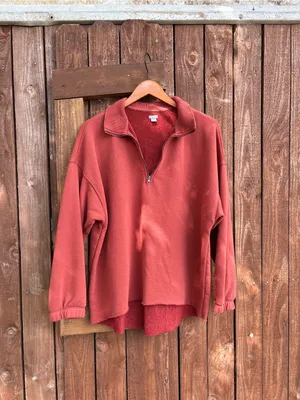 Aerie Burnt Orange Terracotta Raw Hem Zipper Sweatshirt thumbnail 3