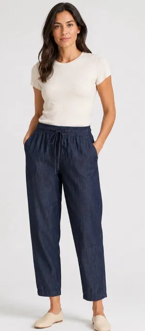 Old Navy Women’s Small Dark Wash Chambray Drawstring Pants thumbnail 1
