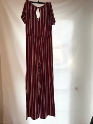 Striped Burgundy Jumpsuit with Keyhole Neck thumbnail 2