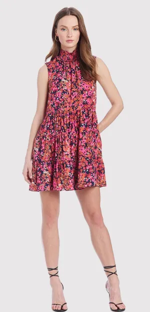 Amanda Uprichard Womens Dress Pink Nadia Mini Floral Sleeveless A Line Large thumbnail 1