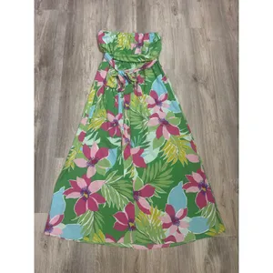 Spin Tropical Floral Strapless Maxi‎ Dress Green Pink Women's Size Large NWT thumbnail 5