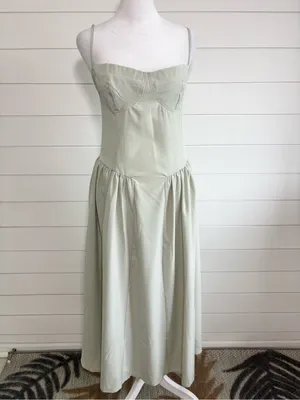 RIHOAS Sage Green Square Neck Pocket Slip Bustier Midi Dress Size L thumbnail 2