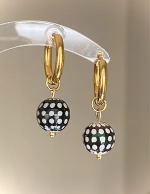 Handmade retro unique quality dot glass beads gold stainless hoop earrings💛 thumbnail 1