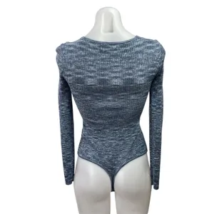 Abercrombie & Fitch O-Ring Blue Space Dye Long Sleeve Cutout Sweater Bodysuit XS thumbnail 3