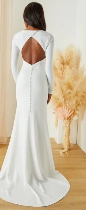 LULU's Bridal Wedding Chic Conservative Minimalist Mermaid Trumpet Maxi Gown thumbnail 1