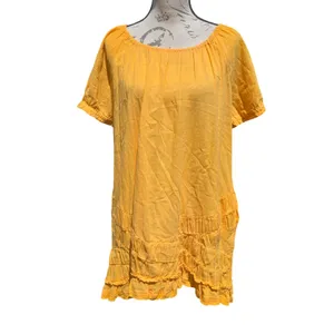Free People 19Y So Scenic Mini Dress Yellow Cotton Boho Ruffle Oversized XS‎ thumbnail 2