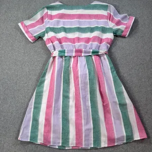 Ces Femme Striped Short Sleeve Dress Women's Large Belted Round Pink Green Purpl thumbnail 10