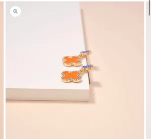 Game Day Enamel Clover Dangling | Earrings-Blue & Orange thumbnail 2