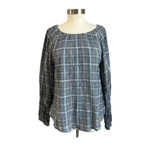 Anthro‎ Pilcro Shari Plaid Smocked Blouse Cottagecore Boho Top Sz M thumbnail 2