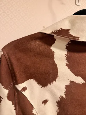 Hutch Brown & White Cow Print Vegan Suede Leather Moto Jacket Size XS thumbnail 9