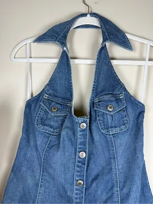 Y2K Vintage Guess Sexy Button Down Denim Mini Dress Size 9 thumbnail 4