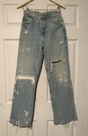 Free‎ People We The Free Grunge Patchwork Label Distressed Painted Denim Jeans thumbnail 1