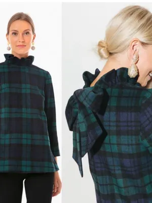 Tuckernuck Blackwatch Plaid Faye Tie Blouse Size Small thumbnail 5