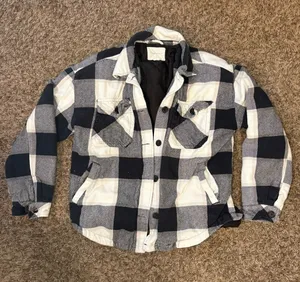 Aeropostale Black & White Buffalo Plaid Quilted Shacket Size Medium thumbnail 1