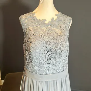 Women’s Blue Gray Chiffon & Lace Full Length Bridesmaid Formal Dress Size 12 NWT thumbnail 2