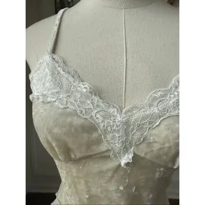 NWOT Commense Crushed Velvet Lace Ivory Cami Tank Top M thumbnail 4