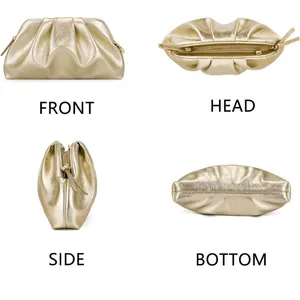 Gold Pleated Evening Clutch Bag Shiny Leather Formal Wedding Crossbody Purse thumbnail 2