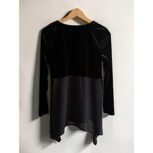 Cupio Womens Black Velvet Chiffon Mixed Media Tunic Top Long Sleeve Small‎ thumbnail 2
