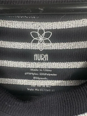 X327. Aura Black & White Striped Sleeveless Ribbed Crop Top thumbnail 2