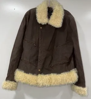Vintage Moda International Brown Leather Lamb Fur Jacket thumbnail 1
