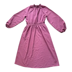 A New Day Mauve Pink Mock Neck Smocked Waist Midi Dress Balloon Sleeve M thumbnail 1