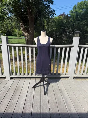 American Eagle Navy Beaded Mesh Hem Dress XS Y2K Boho Glam Embellished thumbnail 3