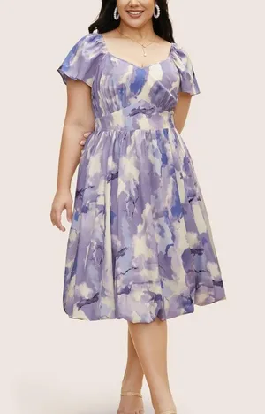 Bloomchic Watercolor Floral Ruffles Shirred Gathered Dress thumbnail 3