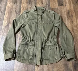 Lucky Brand Jacket Womens Small Army Green Utility Military Pockets Full Zip thumbnail 1
