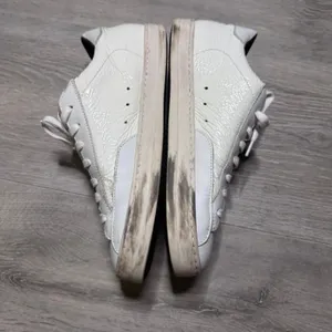 P448 John White Crinkled Leather Low Top Sneakers Italy Women Size 37 or 6.5 thumbnail 6