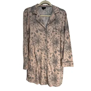 Tahari Womens Pink Floral Long‎ Sleeve Button Down Nightshirt Sleepwear Size M thumbnail 2