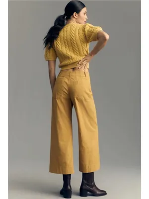 Maeve Anthropologie The Colette Linen Blend Cropped Wide Leg Pants Mustard 29 thumbnail 2