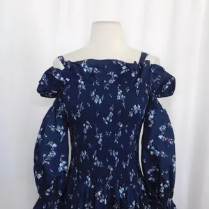 Revolve‎ REBECCA TAYLOR Francine Off Shoulder Dress Floral Smocked Navy Blue 0 thumbnail 3