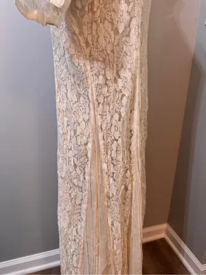 Starina Cream Lace Overlay Dress Large Floral Pleated Bridal Vintage Bohemian thumbnail 3