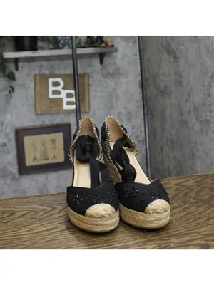 On 34th Melindaa Platform Espadrille Pump Wedge Ankle Wrap Sandals Black 6M thumbnail 3