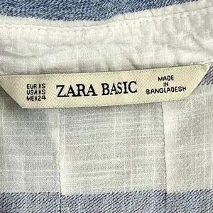 Zara Basic White Blue Striped V-neckline 3/4 Sleeve Blouse XS thumbnail 9