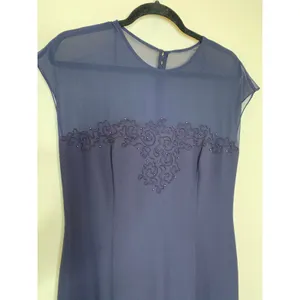 Donna Morgan Navy Blue Formal Maxi Dress Sz 10 Sheer Neckline thumbnail 6