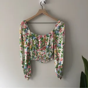 AFRM Revolve Sophie Smocked Top Floral Long Sleeve Square Neck Colorful Spring S thumbnail 4